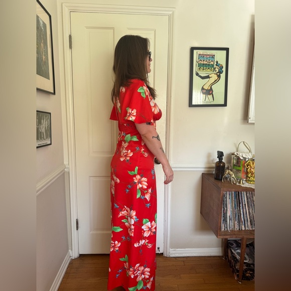 70s Vintage Red Hawaiian Maxi Dress - Picture 2 of 8
